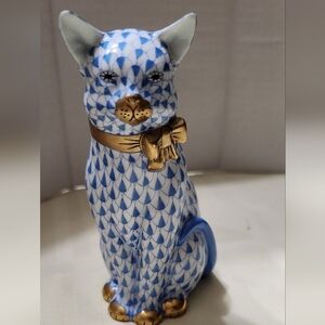Herend Blue and Gold Cat Figurine